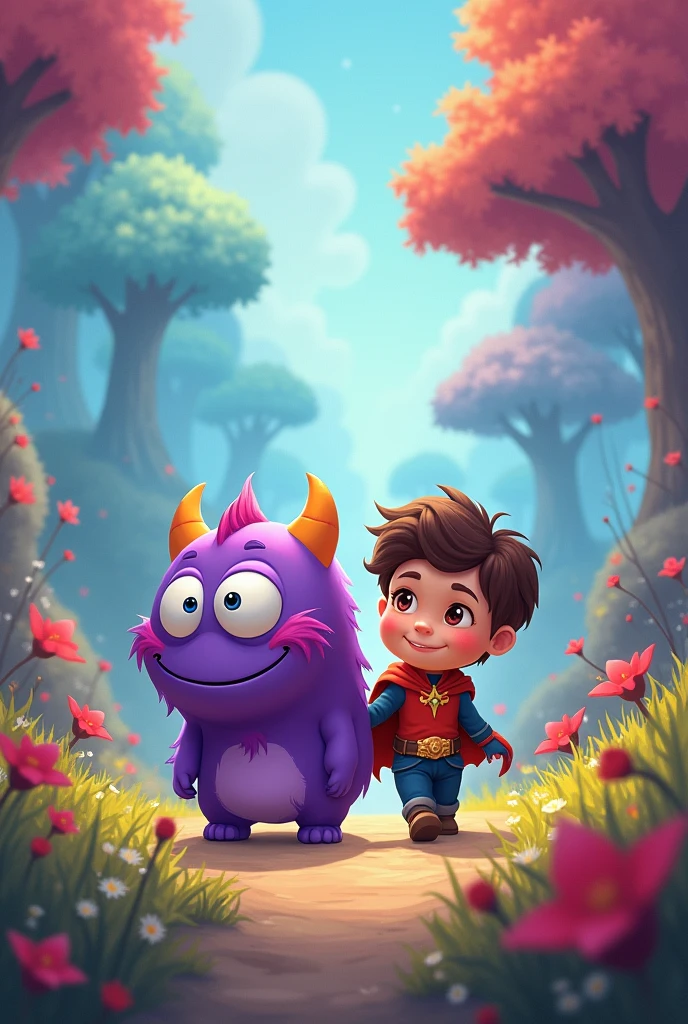 
The little purple monster is accompanied by his best friend, the little hero。
