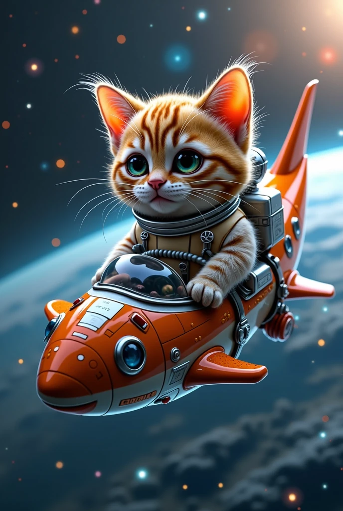 a highly detailed anthropomorphic cat astronaut (((riding on a sardine spaceship:1.5))) in deep space, beautiful detailed eyes, beautiful detailed lips, extremely detailed eyes and face, long eyelashes, intricate details, cinematic lighting, vibrant colors, dramatic atmosphere, epic sci-fi, photorealistic, 16k, best quality, masterpiece