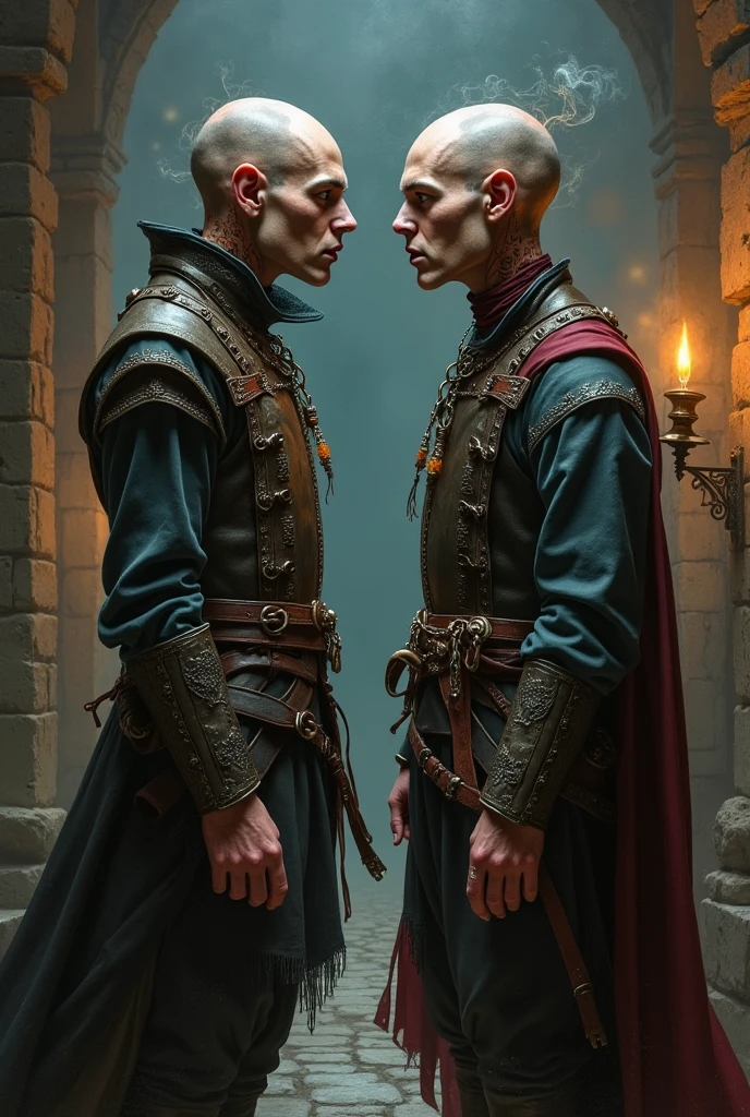 Medieval rogue twins with their heads separated from their bodies