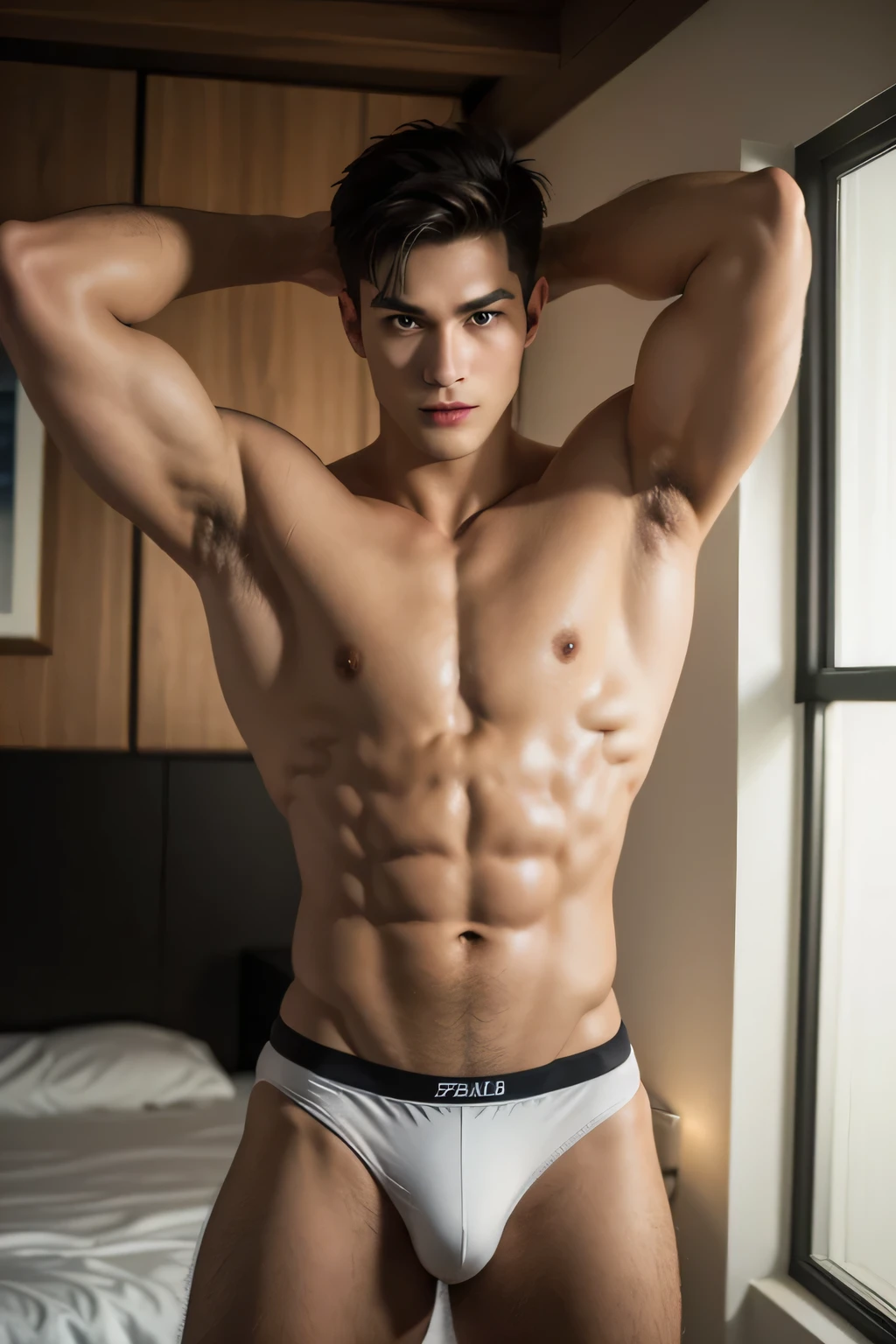 (((Best quality))),(((Ultra detailed))),(((Masterpiece))),(Cute tall Shota:2),The height of a volleyball player,solo person,(full bodyesbian:3),(Stay away from the lens:3),Expose your legs,(revealing the whole body:2),(Frontal heads-up view:1.2),malefocus,(looking at viewert),16 yaers old,(Tall:3),(Tall guy:2),Super tall,(Height 300 cm:2),Excellent body proportions,muscular physique,(1.The shoulders are 5 times wider:1.2),(Slender straight legs:2.5),Slender feet,small heads,musculous,(The face of the animated male protagonist),Pure and immature face,(Very detailed beautiful face and eyes:2),(Big bright eyes:1.2),Sharp eyeliner,Clear and beautiful face,exhilarated,(Happy smile:2),short detailed hair,(Correct facial features),(tilts your head:1.5),(Men's soccer jersey:2),Long sport men's socks,(Muscle firming:2),Strong,(Wide shoulders and narrow waist:2.2),Detailed muscle texture,Highlights muscle structure,At home,(Confident posture:4),(full length shoot),ultra-realistic realism, (Photorealistic detail), Incredible accuracy, lifelike textures, masterful technique, Jaw-dropping precision, artistic dedicatiotomy correct),Good lighting,exquisite detailing,Best quality,stunning masterpiece,CG,(Colored screen)