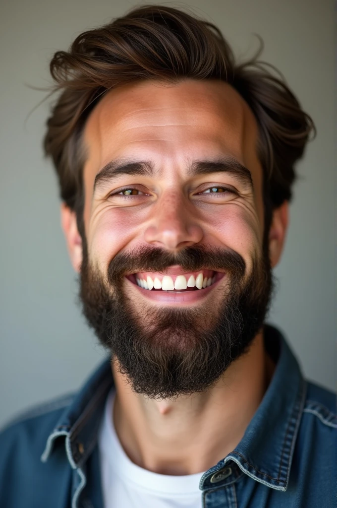 A bearded man smiling