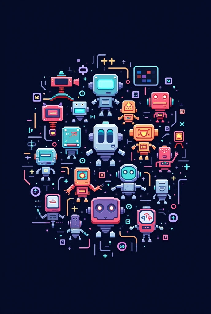 pixel logo with computers, 35 robots, C++ and text TiK26 in Programming Ligature font