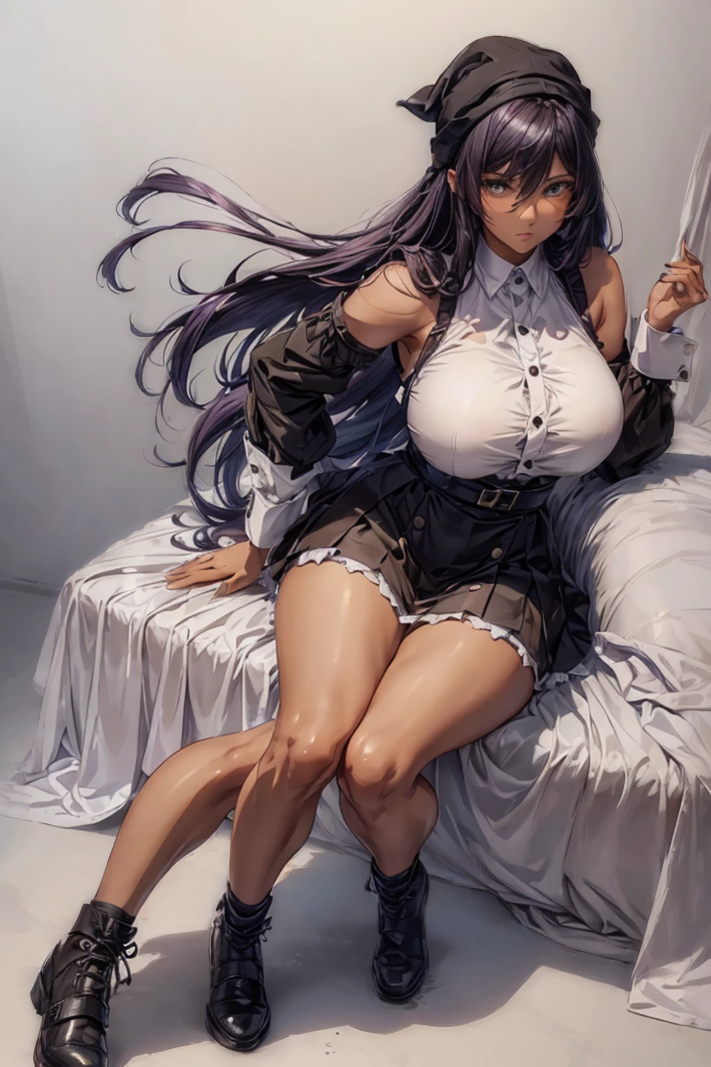 R18、masterpiece、Super detailed、beautyなイラスト、girl、older sister、Low - Angle、To blush、smile、Estrus、cute、Mature、Estrus、breast enhancement、Big Breasts、Nipples、summer、summer休み、Date、Japanese-style room、Bedroom、Squatting on the mattress、Spread your legs、Seduce、straddle、One person、beauty、Lady、年上のolder sister、Sense of clarity、Medium-long black hair、White straw hat、White dress with open chest、White pants、White frilly knee-high socks