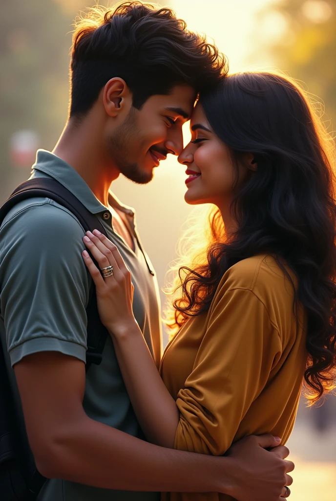 Indian young college lovers face with front side view