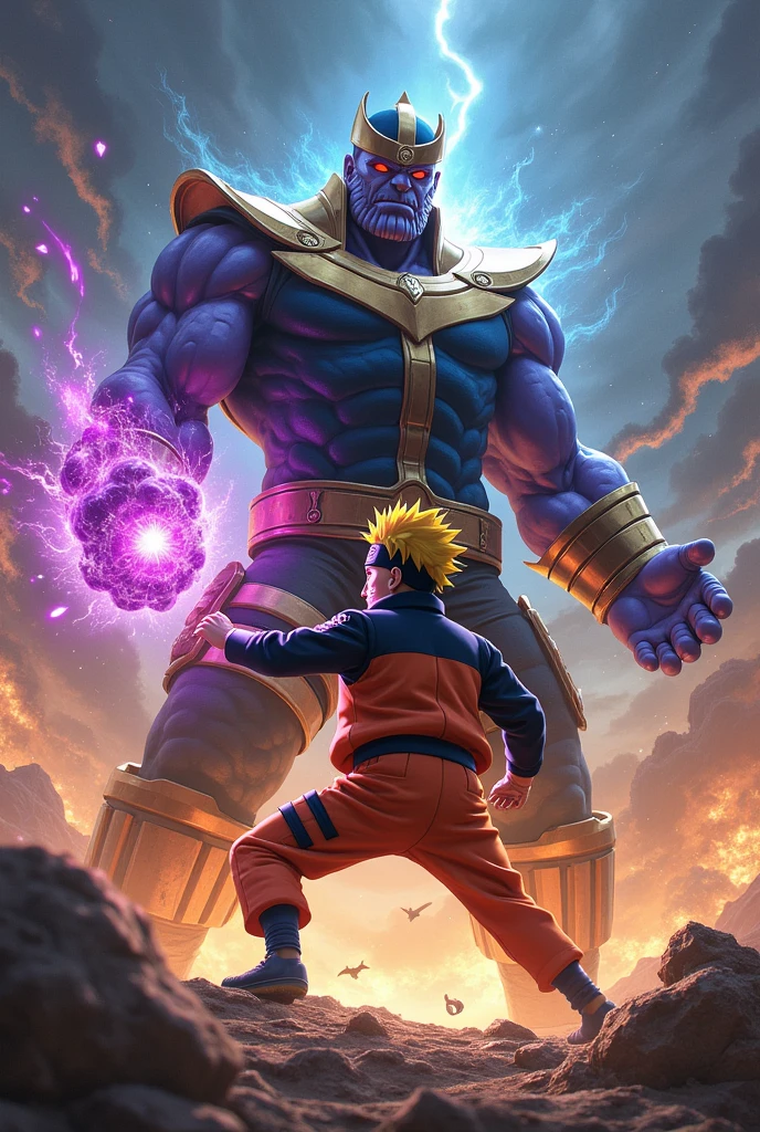 Create an image of Naruto defeating Thanos in the fight