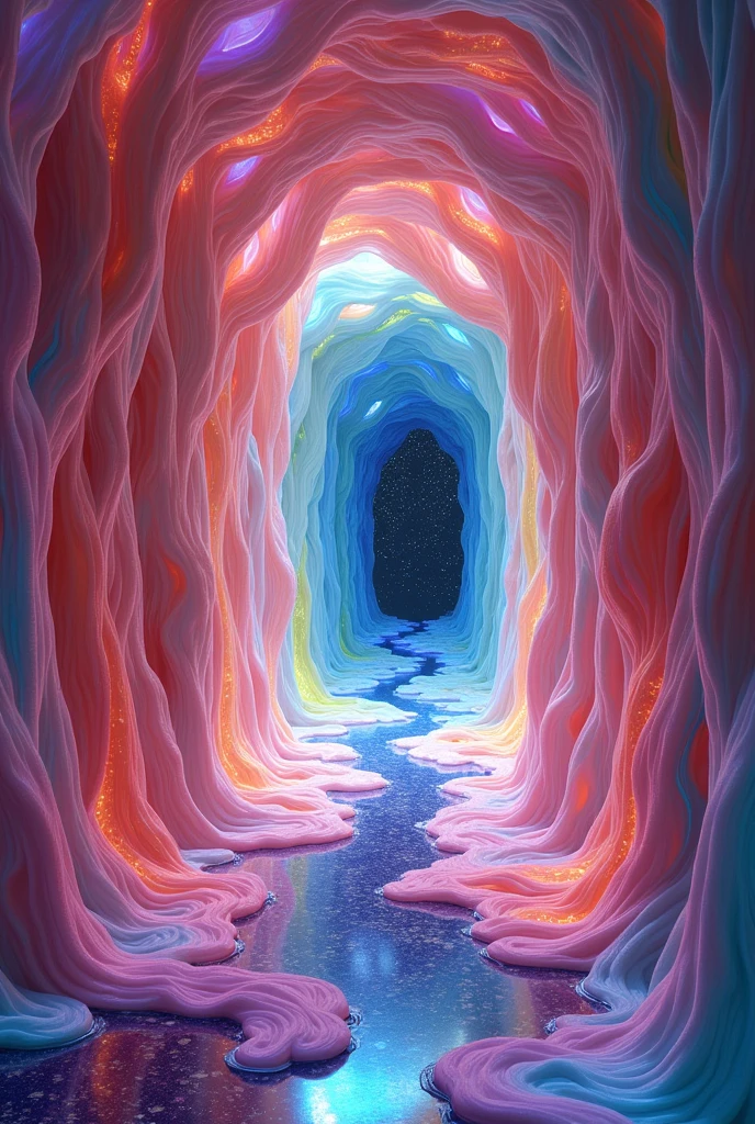Domain Expansion that is an hallway of an unlimited colourful silk inside and a universal background