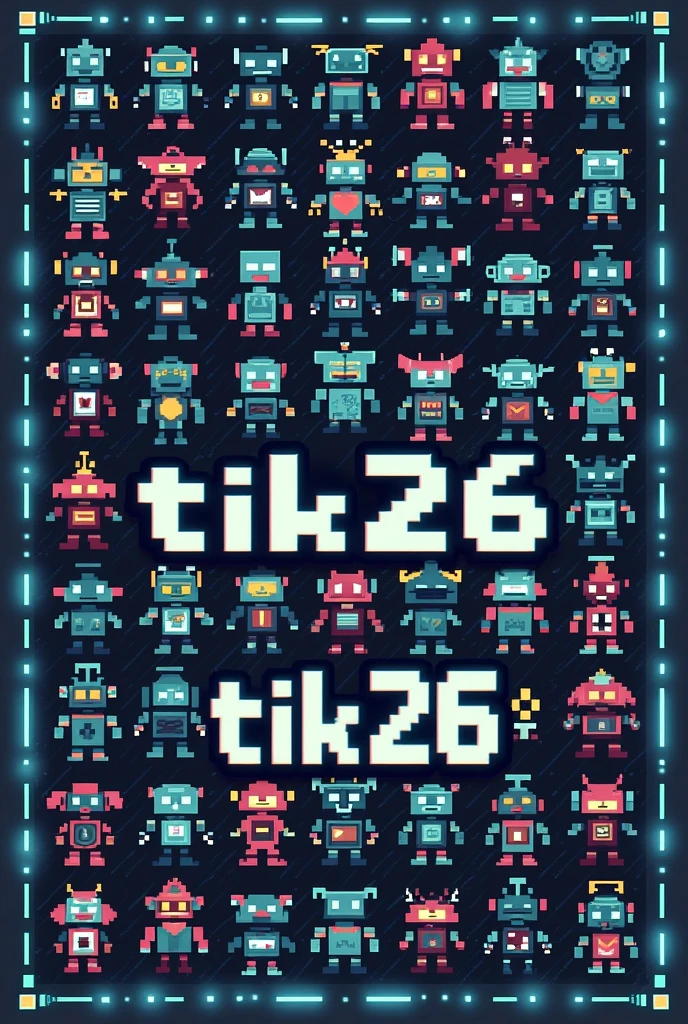 pixel logo for class with computers,  35 robots, C++ and text TiK26 in Programming Ligature font
