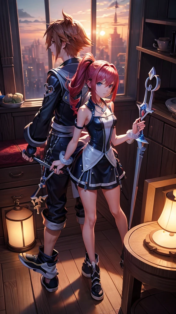 Characters from the Kingdom Hearts game series「Kairi」Create an image for,Show your keyblade,Alone in a dark room