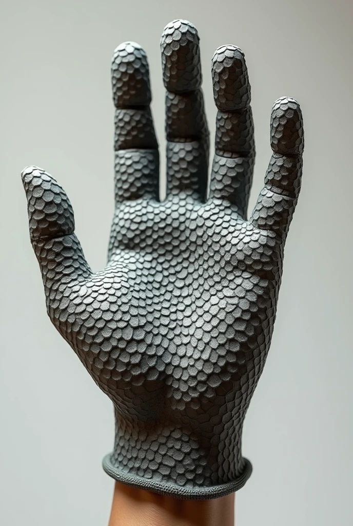 a glove made from the texture of a gecko's paw. Show the detail of the glove seen from the palm of the hand