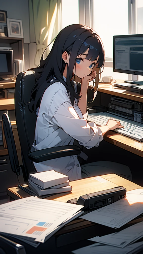 young woman,Working on a computer,Office work,hitting the keyboard