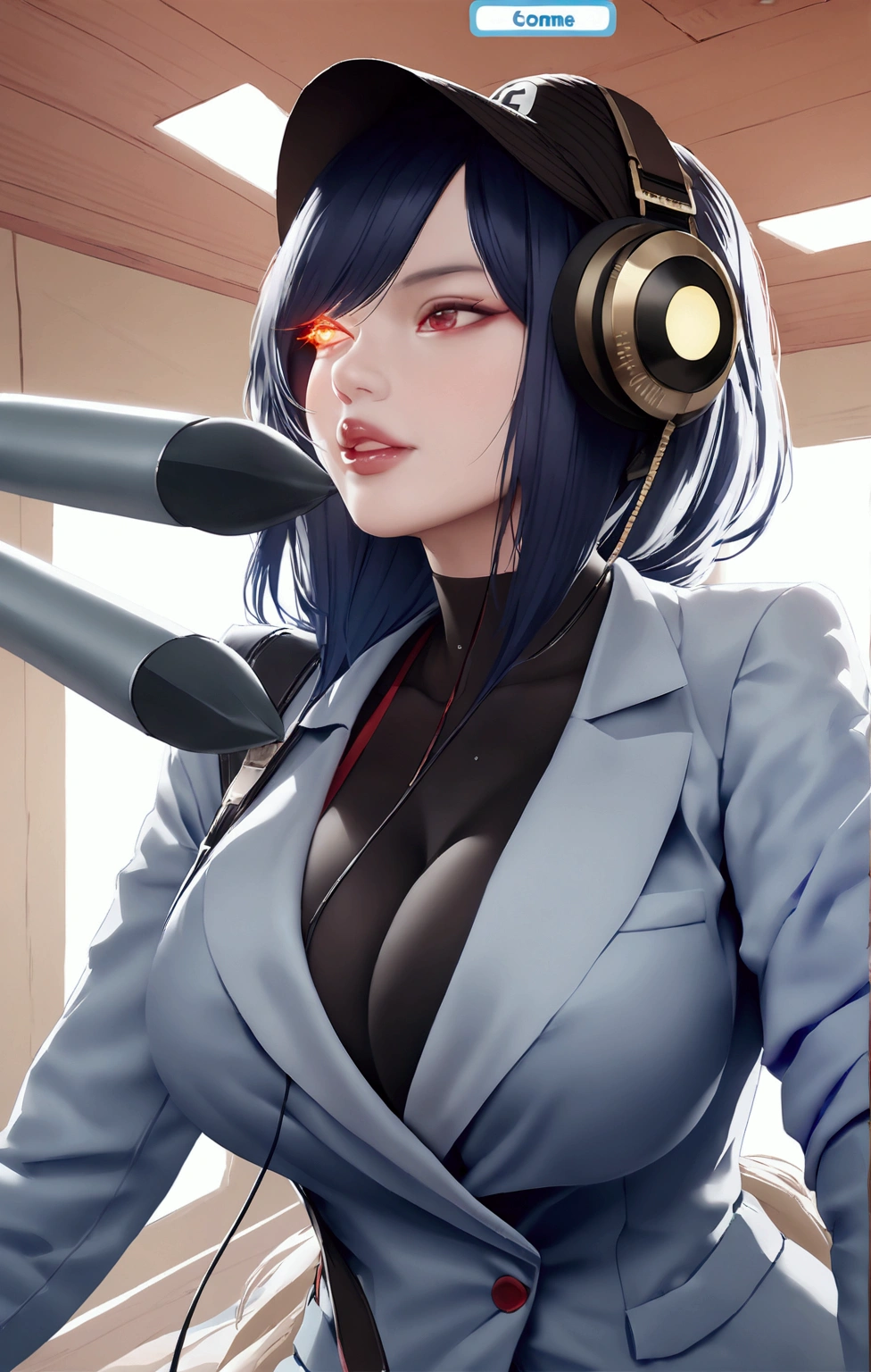 realistic.super detailed.super beautiful.sexy body.tall body.long blue hair.big breasts.flaming eyes.red dress.shining.cosplay.super focused.high quality.hd wallpaper.high graphics.