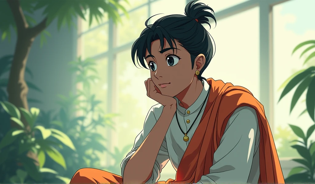 A Indian student thinking  something anime image creat 