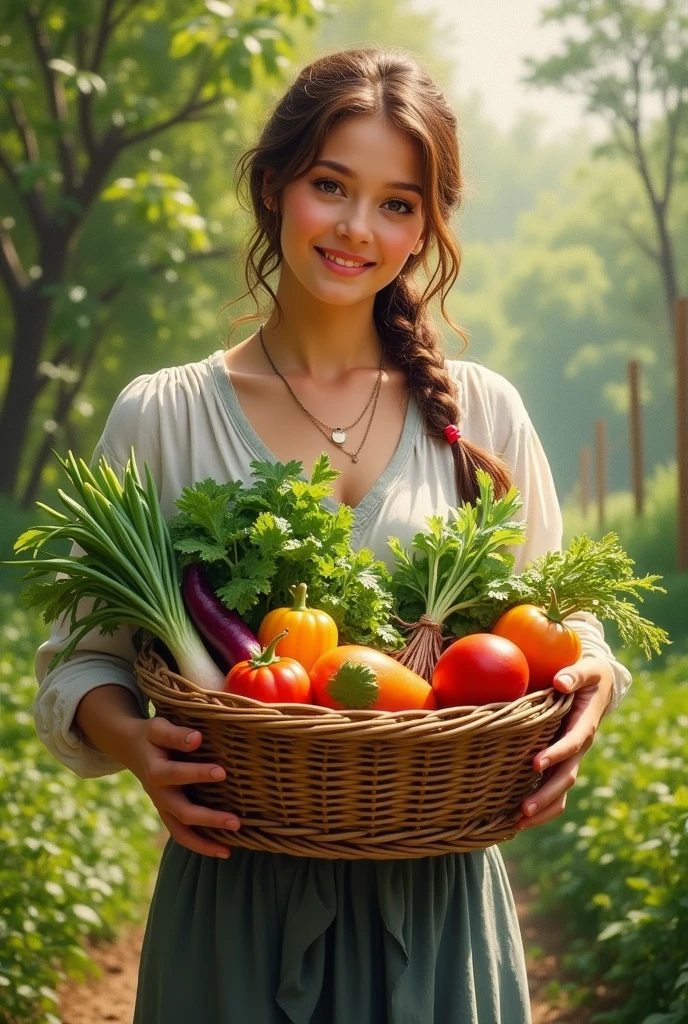 woman receiving vegetables