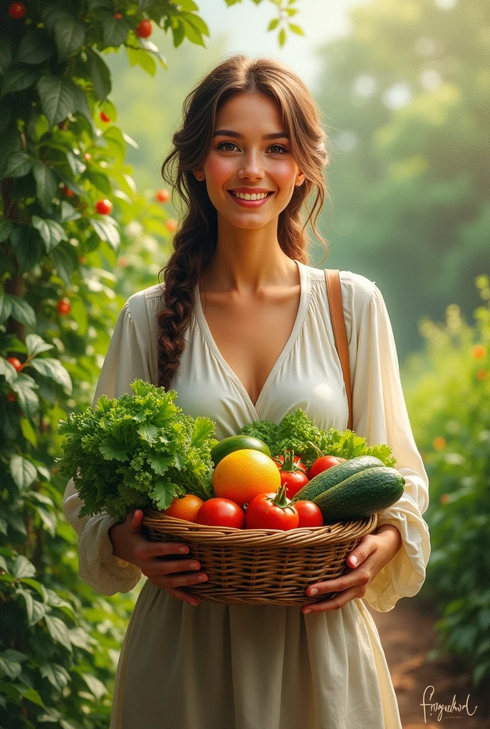 woman receiving vegetables