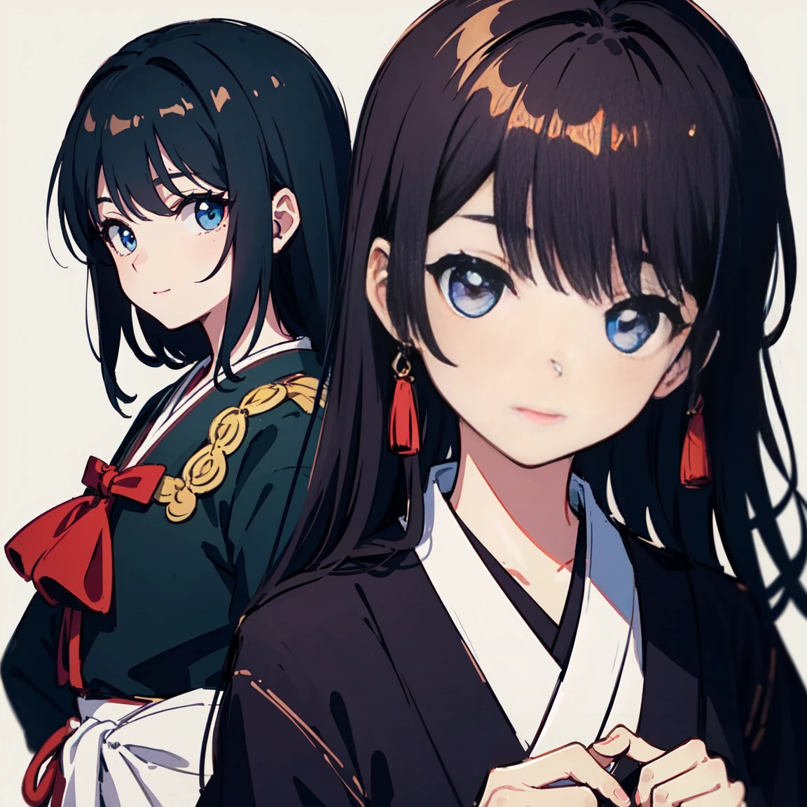 (Highest quality, sketch:1.2),Illustrator,uniform、school uniform、Haori、 masterpiece, Style: Taisho Retro、outside、Mandala、 Classic, Dark Black、Silver Hair、beautiful、Japanese style、Japan、I'm in the room、smile, good look modern、Taisho Romance、romantic、Interesting、emotion、Emotional
