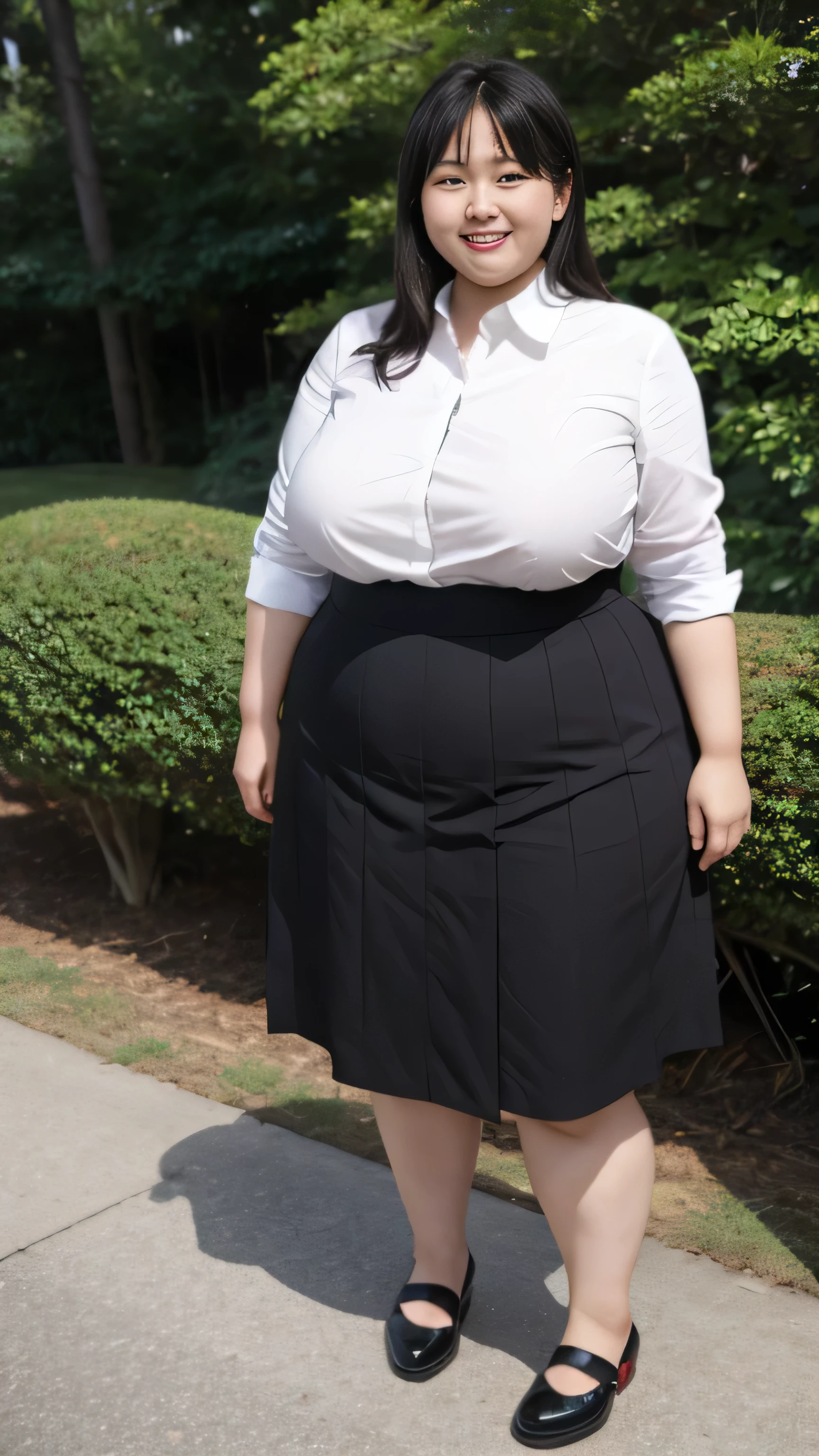 Realistic depiction、Extreme obesityのJapanese women、Extreme obesity、Super big breasts、Weight: 300kg、Very fat woman、Fat woman in a white collared shirt、Black bra、Japanese women、Laughter、Tight Skirt、Outdoor、a bit、Little Woman、He is only 145cm tall、A cute, short-legged GoPro camera, Extreme obesity, Huge boobs, Monster Ass, Plain underwear, Daytime,
