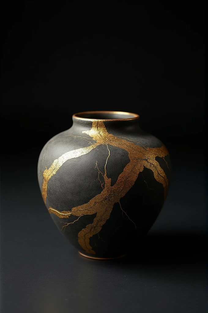 gold kintsungi on black background. no glare
