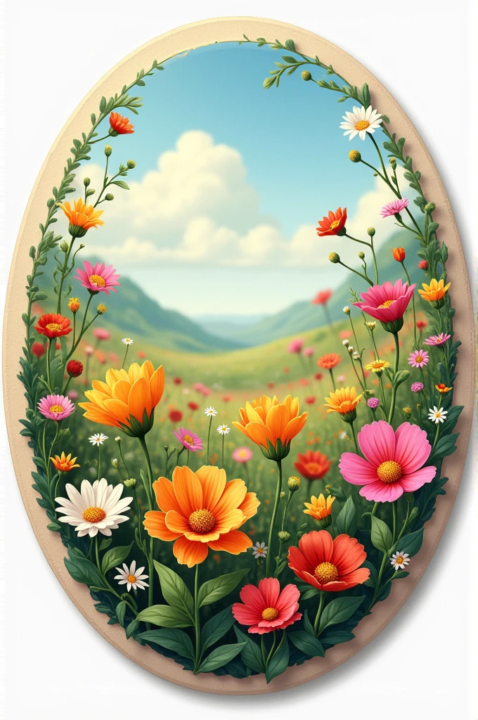 Circular stamp with writing "CDQ Field Of Flowers 37" realistic and professional