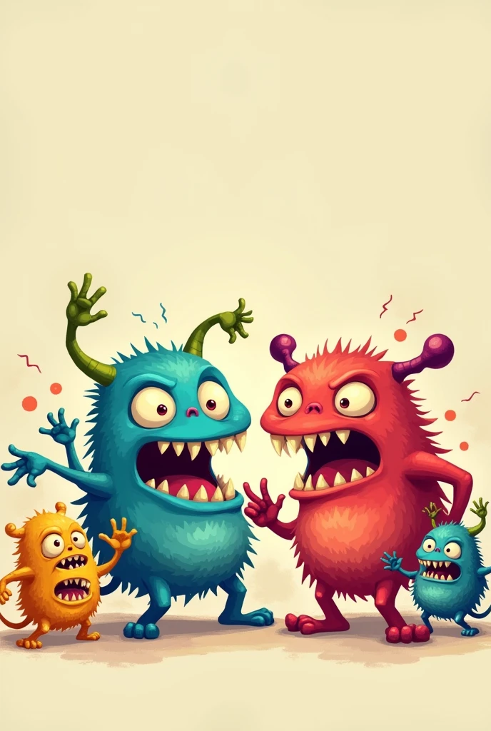 Cute monsters moving angrily