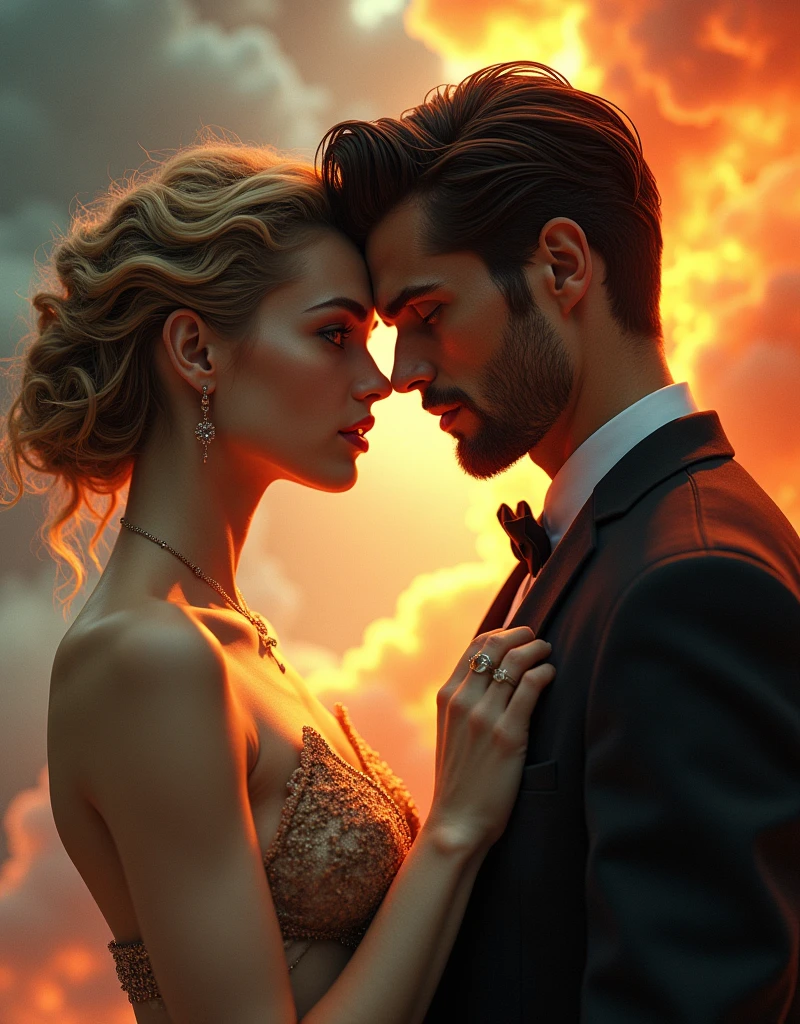 Retro Fashion、Unique hairstyle、Fine skin detail、Heaven and Hell、The most beautiful woman in the world and the most handsome man in the world