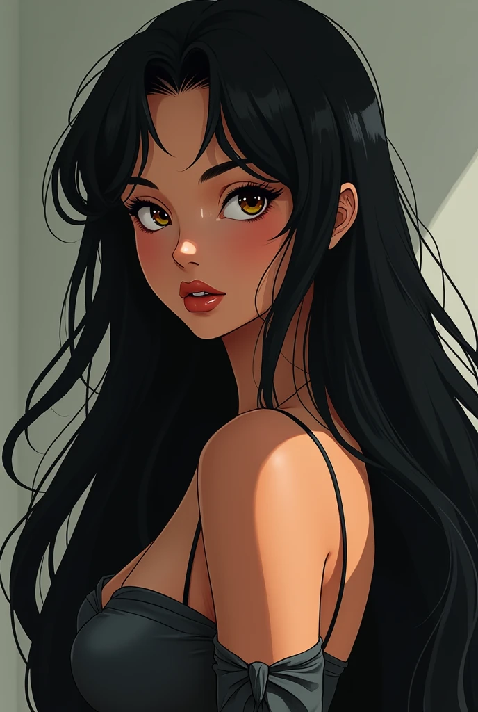 No bangs remove bangs hair long sexy black hair tan skin 90s anime girl