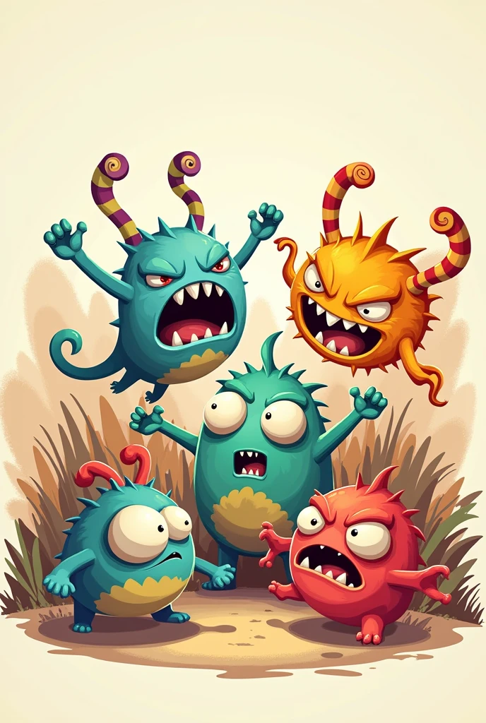 Cute monsters moving angrily