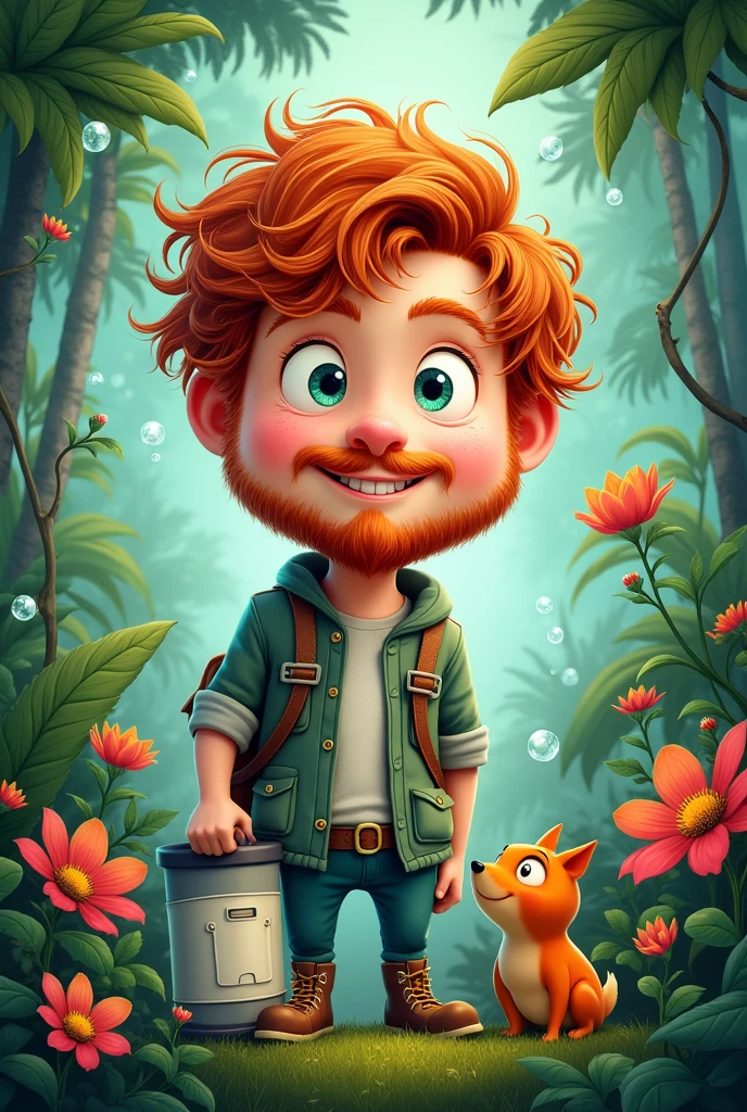 Disney-style poster of a red-haired biologist with a beard and mustache resembling Ed Sheran