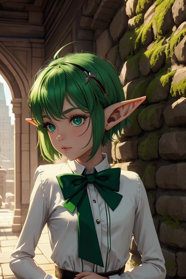 Elf, short green hair, bow, man