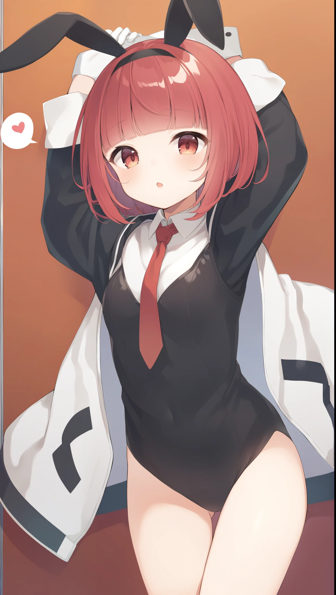 Red hair、Bobcut、Bunny girl、bangs black、Black Stripe