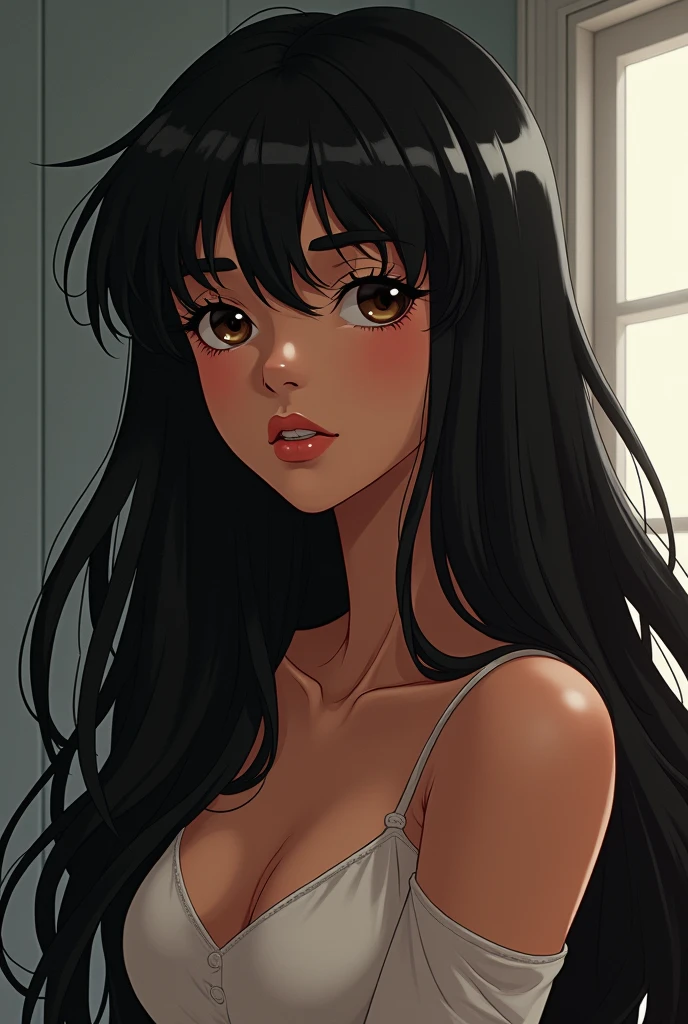 No bangs remove bangs hair long sexy black hair tan skin 90s anime girl