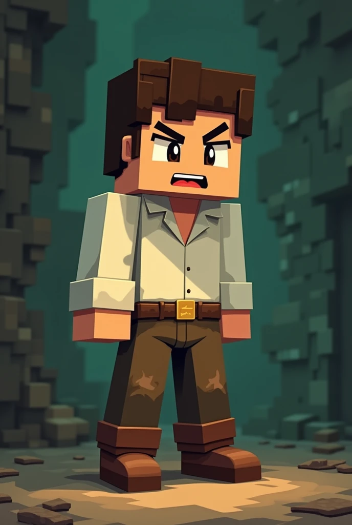 Villager from minecraft in the cartoon style of the mafia board game, in a on a dark beige and green background