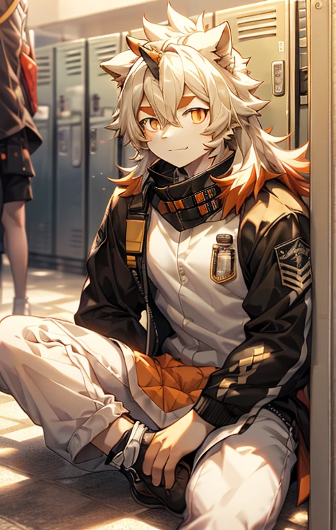 masterpiece,Sitting,locker room,Anime style,4K HD style,Looking at the audience,Hung (/arknights/),Open your legs