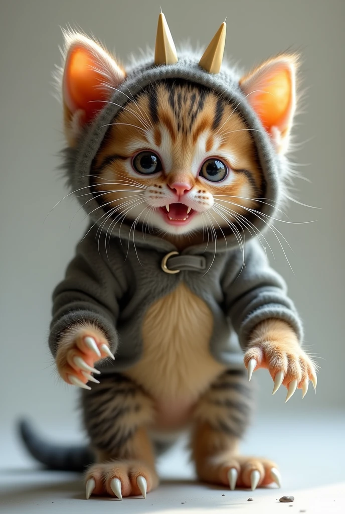 Kitten dressed as a monster upright