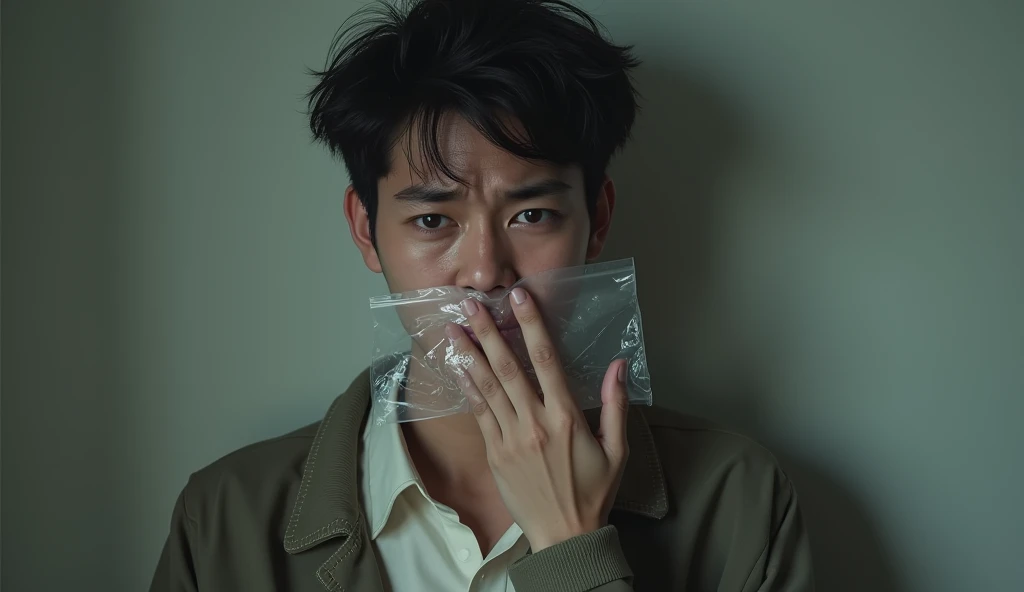 Scene 2: A person (the writer) trying to speak, but unable to, with a zip lock on their mouth or a hand covering their mouth, symbolizing their fear and inability to ask questions.