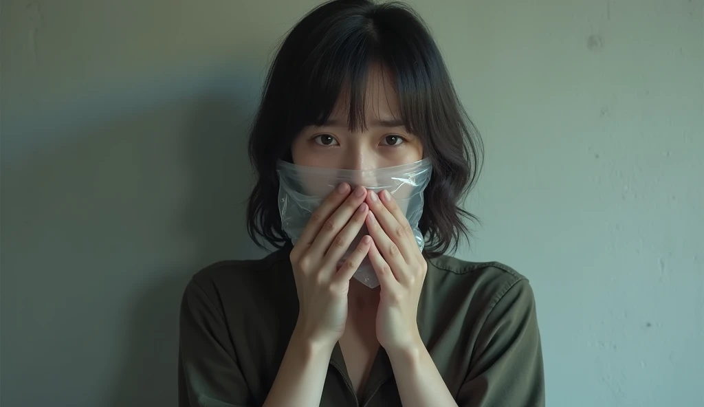 Scene 2: A person (the writer) trying to speak, but unable to, with a zip lock on their mouth or a hand covering their mouth, symbolizing their fear and inability to ask questions.
