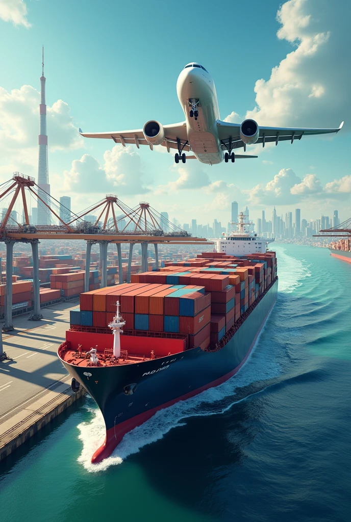 Business logistics and transportation concept of container cargo ship and cargo plane, import logistics export and transportation industry background