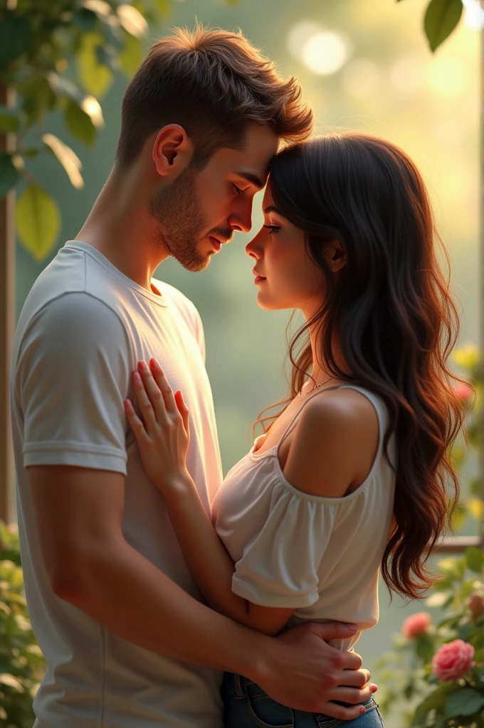 Couple of white man 2 and brunette woman 1