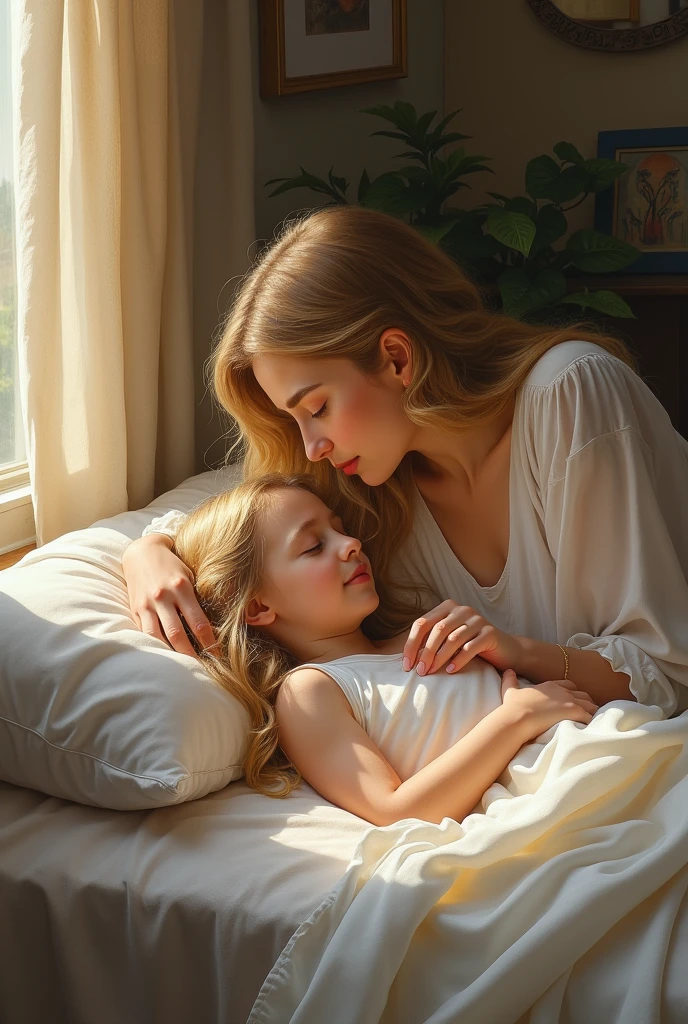 Beautiful girl sleeping girl mother replaced girl