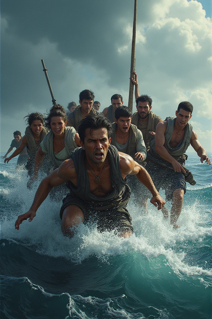 Image of people fighting to escape at sea