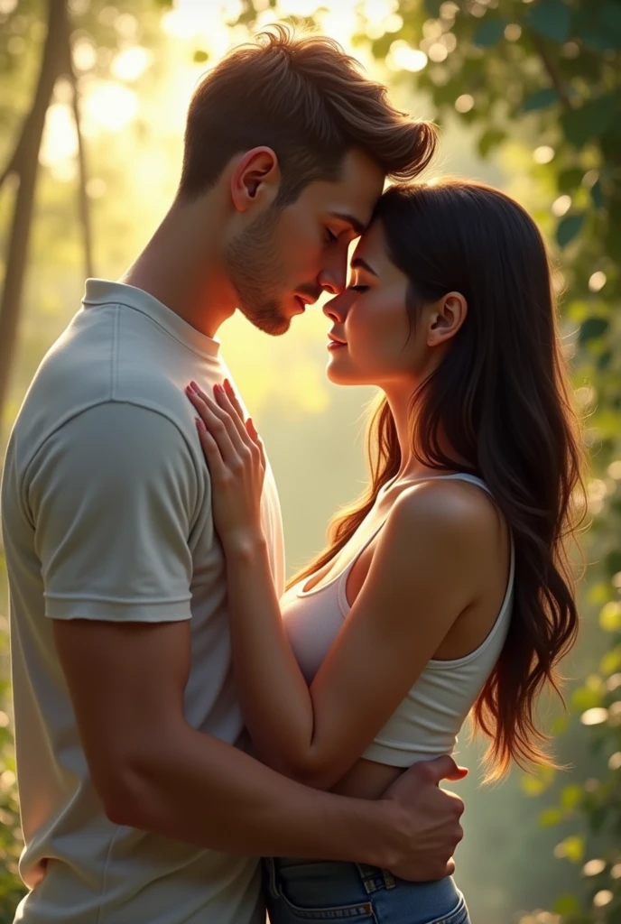 Couple of white man 2 and brunette woman 1
