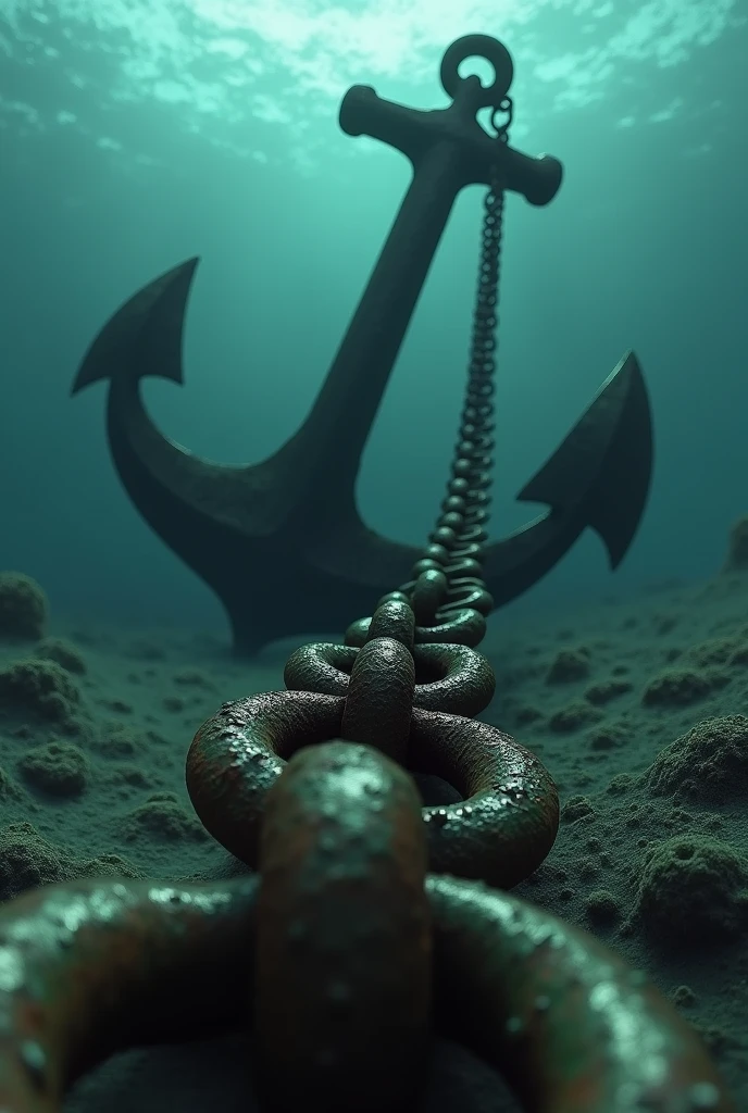 Chain close up、Tanker anchor、from under the sea