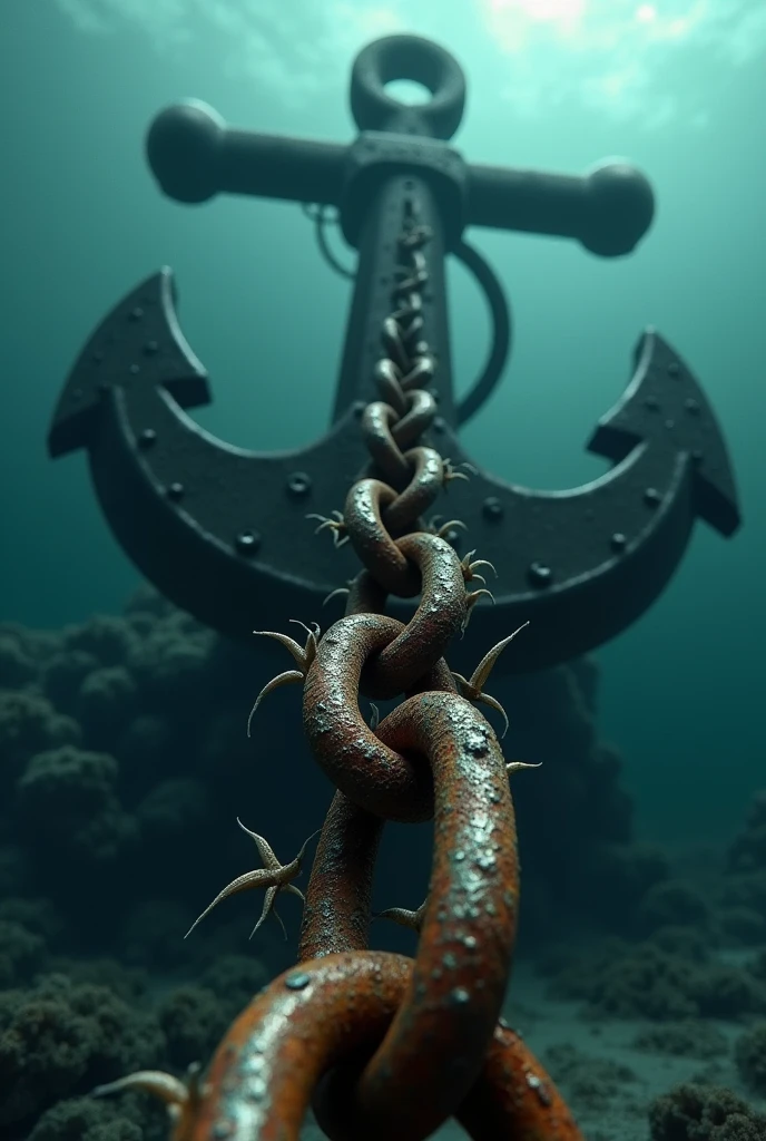 Chain close up、Tanker anchor、from under the sea