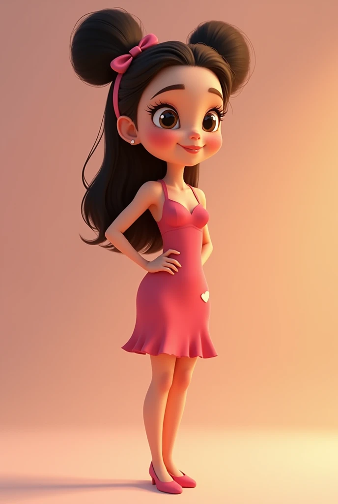(Disney Pixar style: 1.2) (cute adorable girl: 1.1) (20-year-old adult: 1.15), white, hazel eyes, wearing a modern dress, big breasts, standing in a T-shape with a small waist.