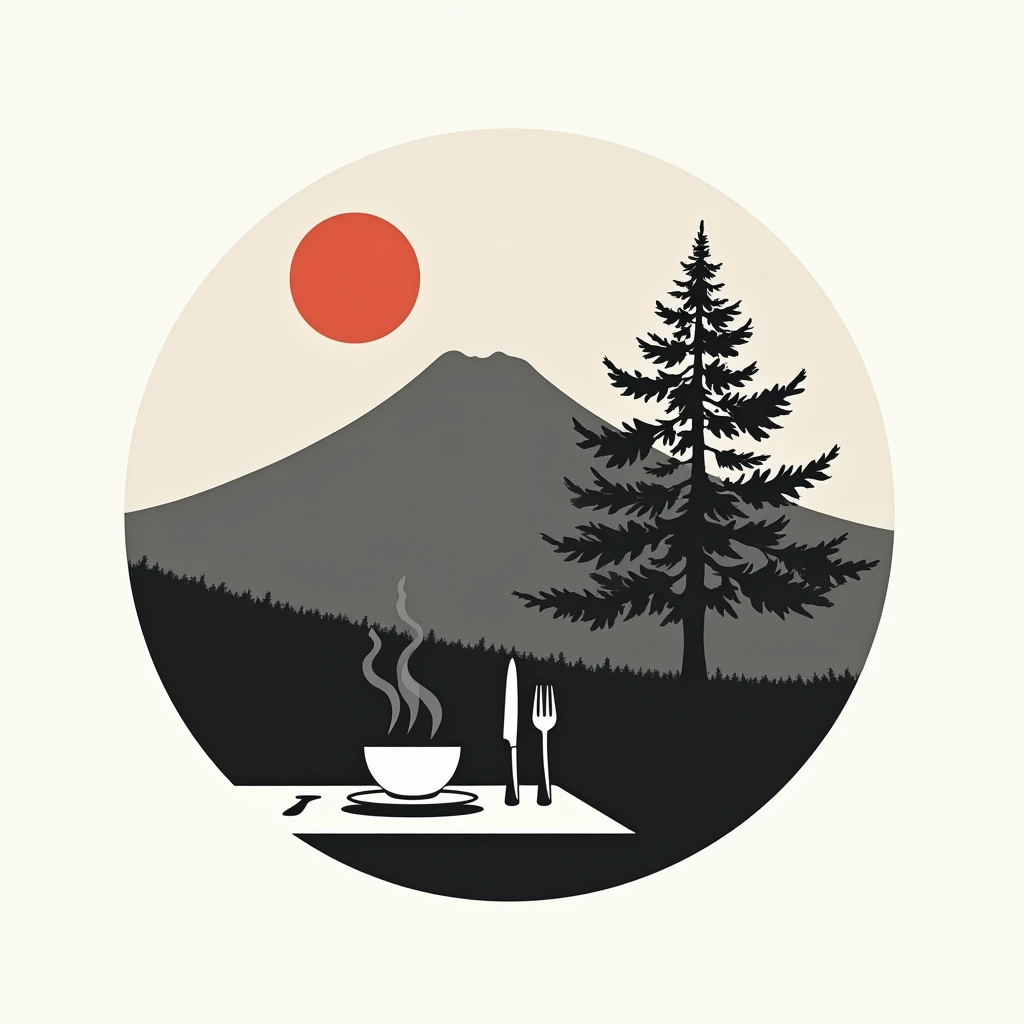 Logos of restaurants in the mountains rich in nature in Japan
Restaurant logo with a view of Mt. Fuji
monotone sun
All logos are achromatic
Circle-shaped logo marks,
A logo that shows that it is a delicious restaurant
a restaurant rich in nature
A stylish, small knife and fork on the terrace table, polite,
steam
a small pine tree
attract tourists
chic
Mt. Fuji is painted with only silhouette, pop and border only
Logos are pop, stylish and silhouette-only logo marks
White background
Black and white two-tone coloring design
achromatic design
elegant design
Italian and Japanese restaurants
Match between Japanese and I, harmony
Pretty cool
Stylish design
chic and modern design