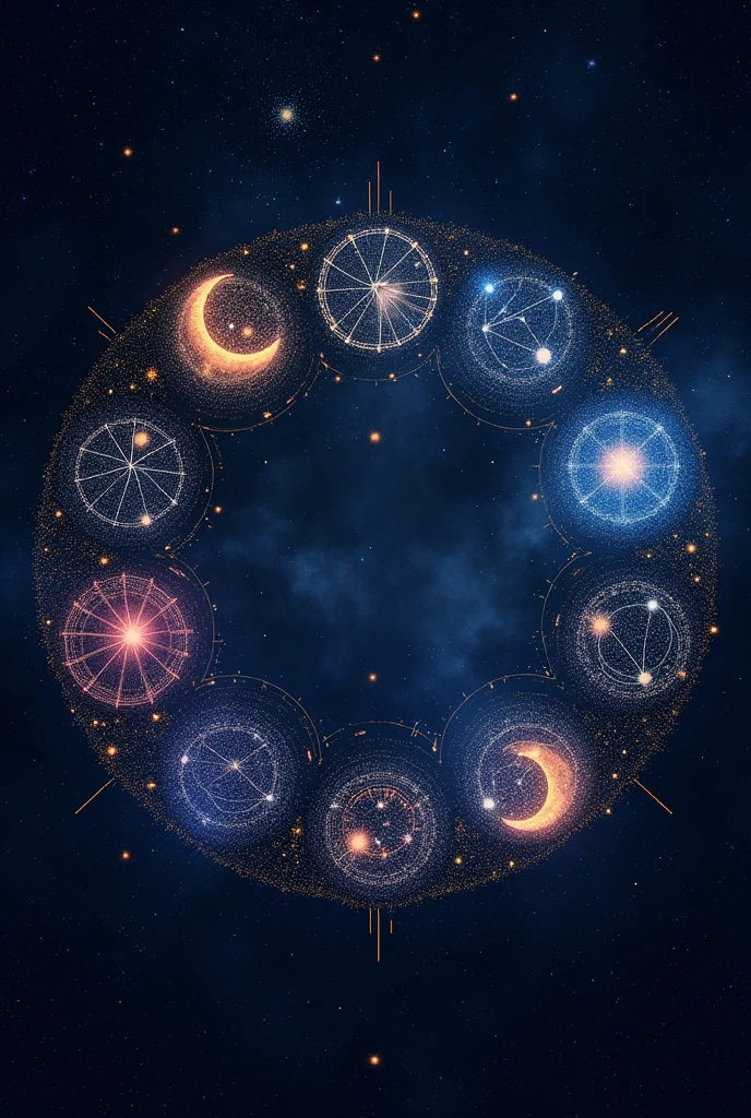 Without human images、Write all the constellations in a circle on AstroVibes。
