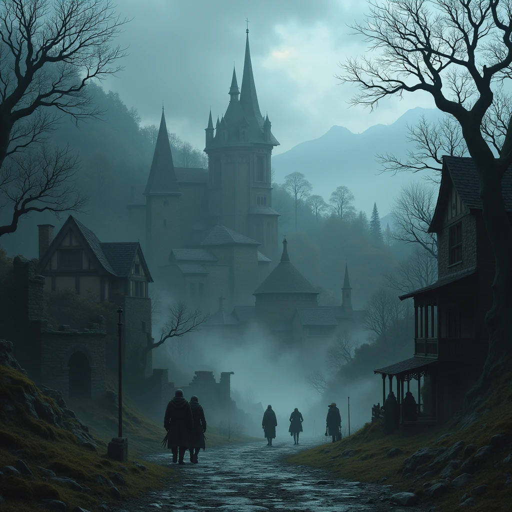 innistrad landscape with town