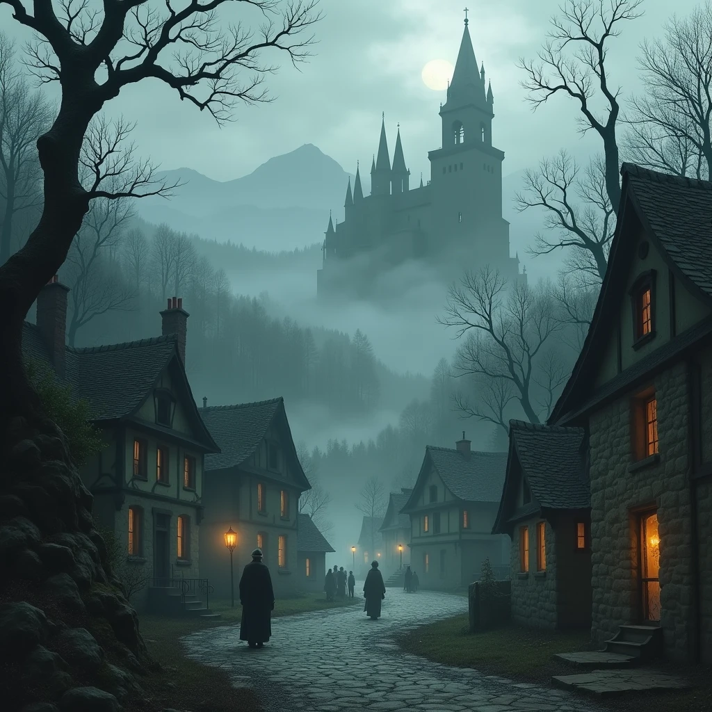 innistrad landscape with town