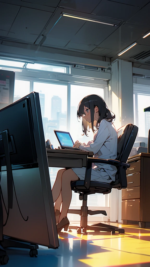 young woman,Working on a computer,Working while looking at a computer screen,Office work,data entry,hitting the keyboard,office,City Hall