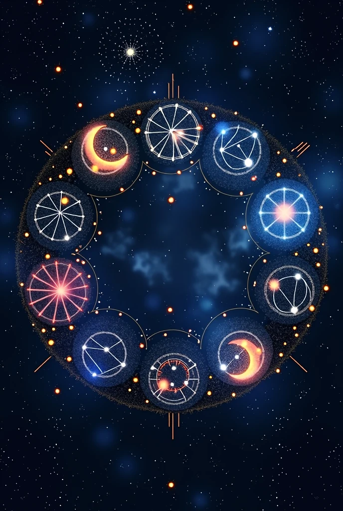 Without human images、Write all the constellations in a circle on AstroVibes。