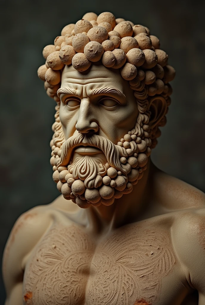Shaved balls as a Greek god